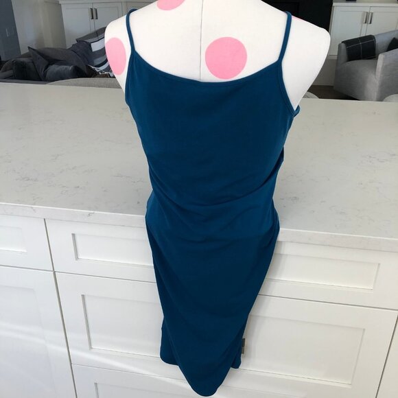 Bodycon Slip Midi Dress w Spaghetti Straps Teal Blue Sz 8 - no brand/fabric tag - Picture 6 of 11